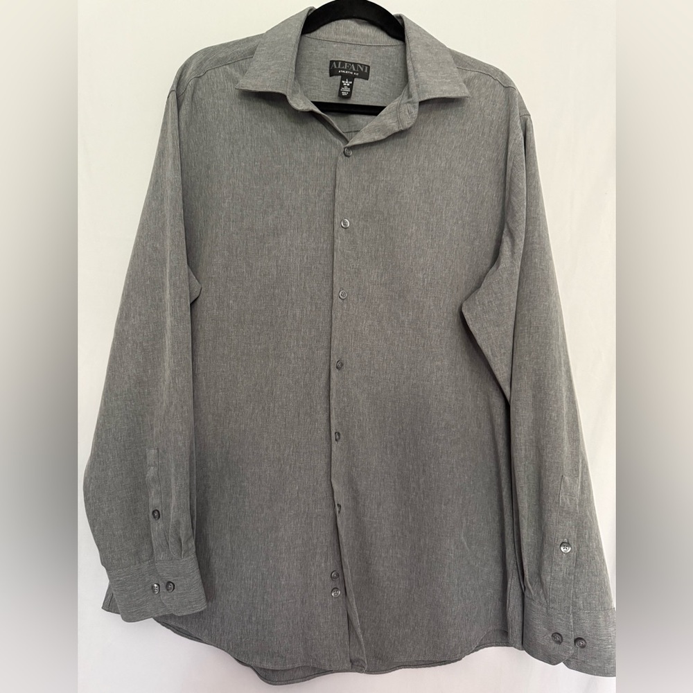 Alfani Mens Athletic Fit Gray Long Sleeve Button‎ Down Dress Shirt Size L